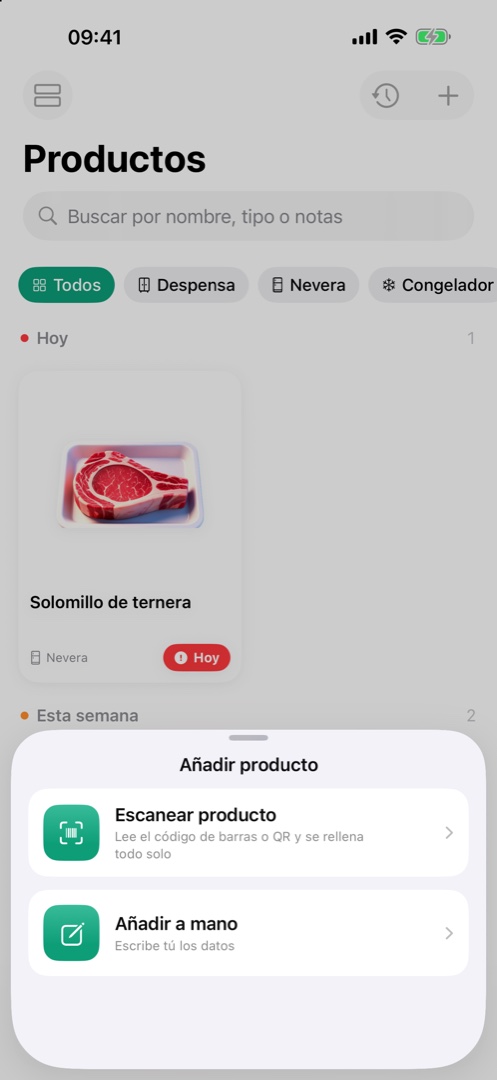 Hoja de añadir producto: escanear o a mano