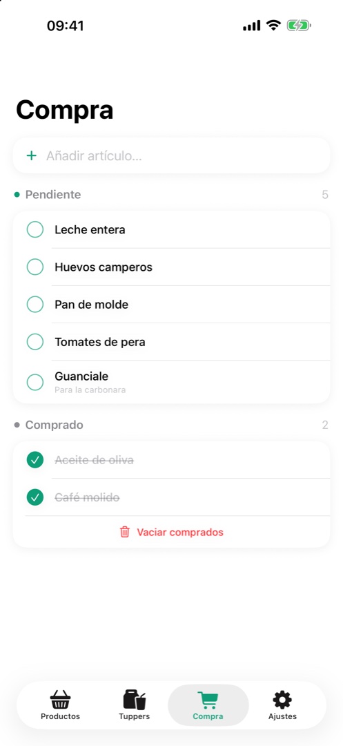Lista de la compra de FreshTrack
