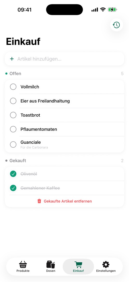FreshTrack Einkaufsliste