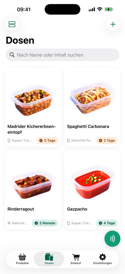 Dosen mit Gerichtbild und MHD