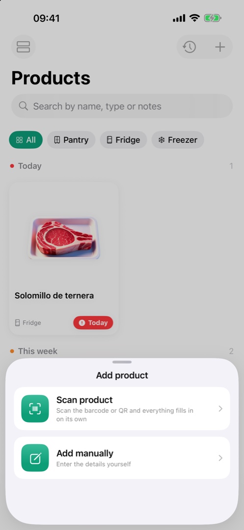 Add product sheet: scan or manual