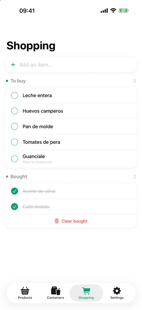 FreshTrack shopping list