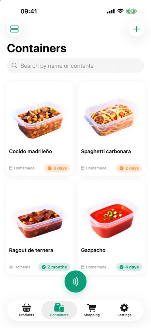 Containers with dish image and expiry