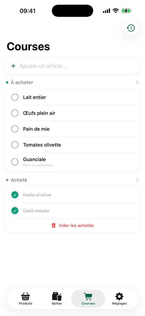 Liste de courses FreshTrack