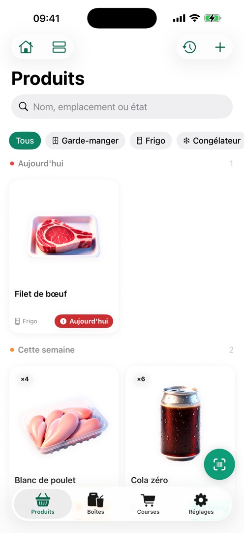 FreshTrack : produits regroupés par urgence de péremption