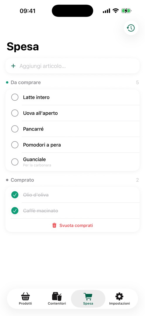 Lista della spesa di FreshTrack