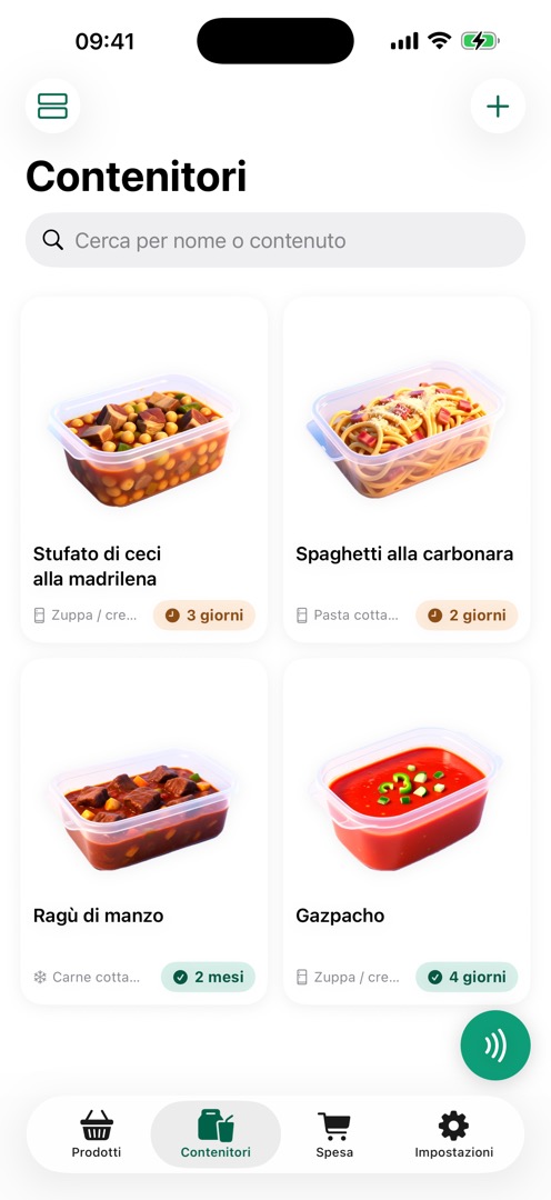 Contenitori con immagine del piatto e scadenza