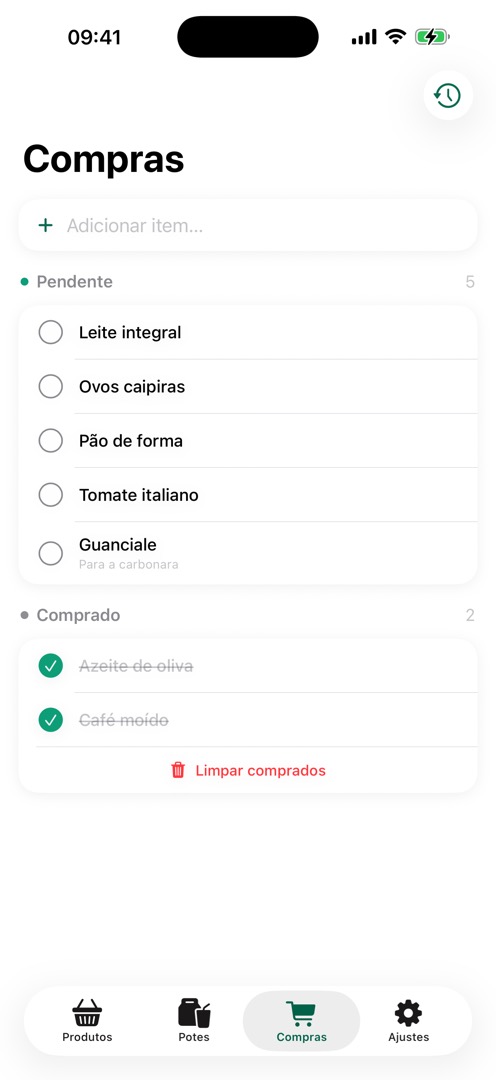 Lista de compras do FreshTrack