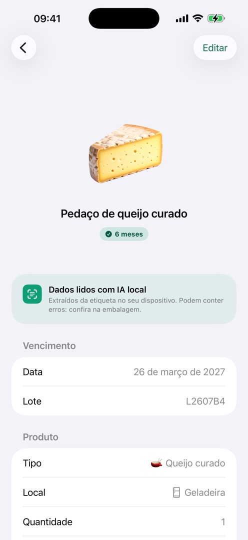Detalhes do produto com dados lidos pela IA no aparelho