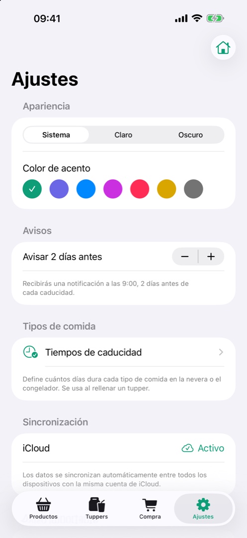 Ajustes de FreshTrack con la configuración de avisos